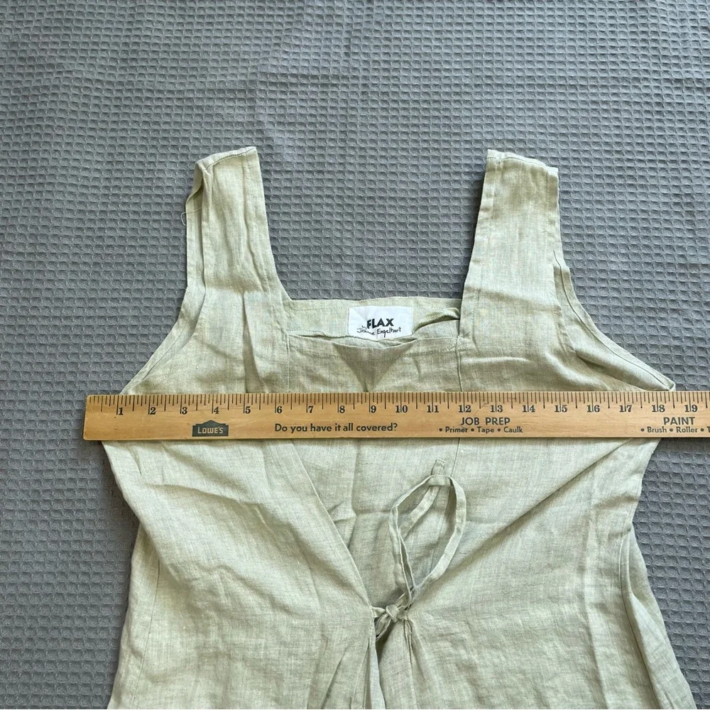 Flax Linen Midi Dress (Medium) Womens Tie Front Sleeveless Lagenlook - Picture 8 of 8